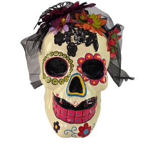 Day of the Dead Mexican Folk Art Decor Hand-Painted Lace Sequin Sugar Skull